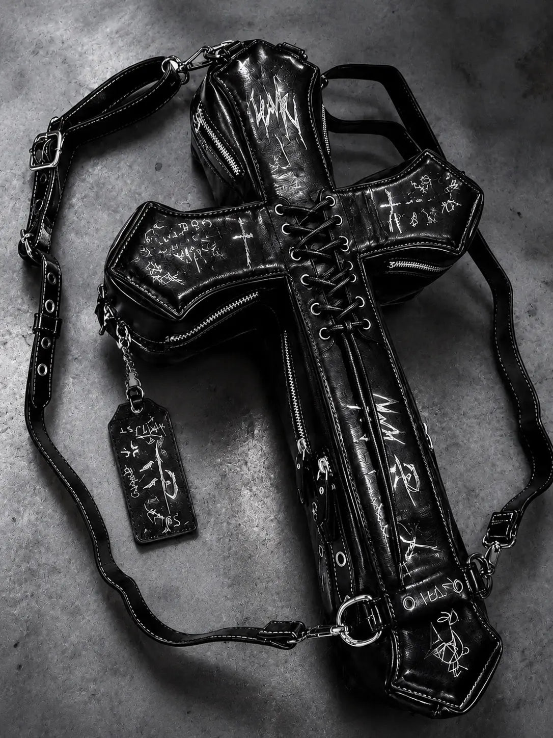 Black DEADLOOM Cross Bag laid flat